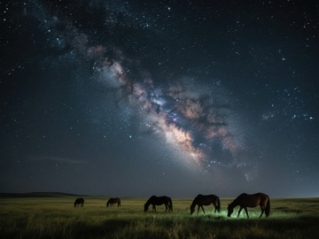 星空下的草原骏马
