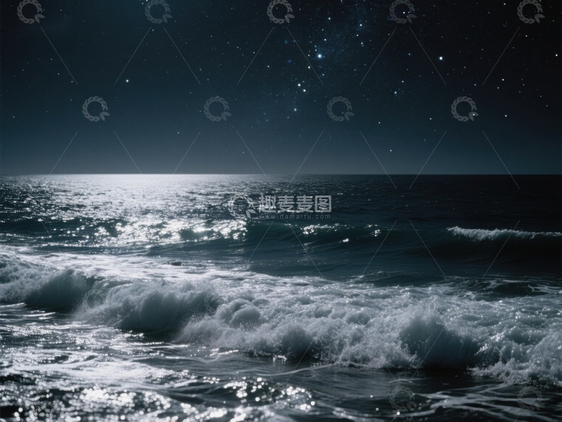 高清大图下载【趣麦麦图】夜空下的海浪