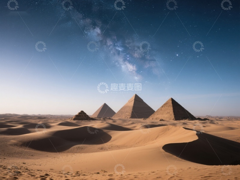 星空下的金字塔与沙漠景观