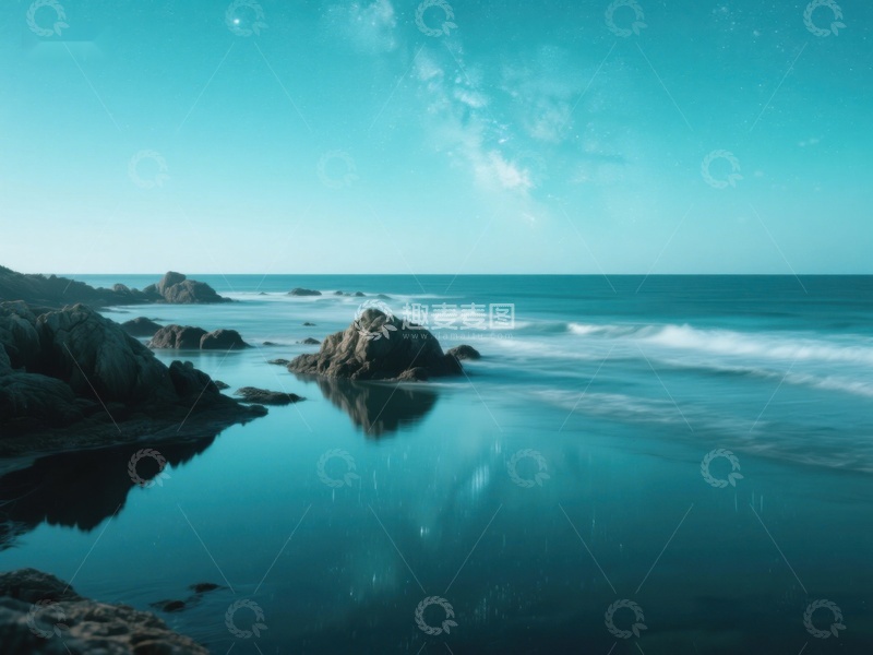 高清大图下载【趣麦麦图】宁静海岸线与星空倒影