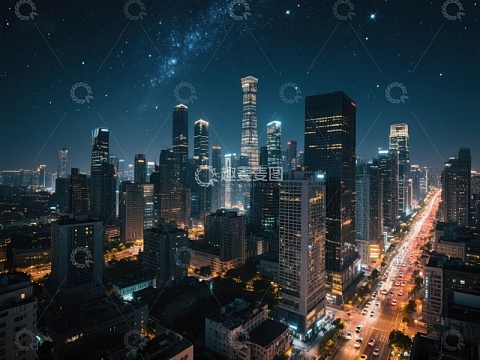 夜幕下的城市天际线