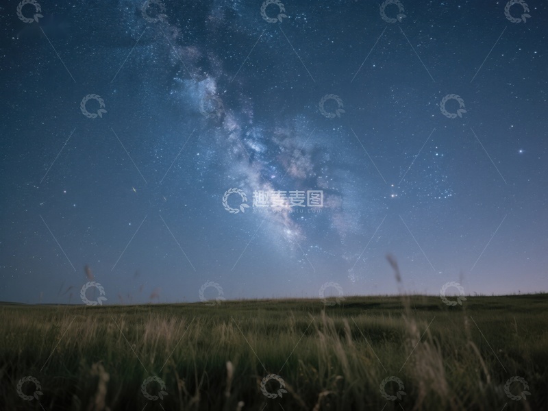 高清大图下载【趣麦麦图】夜空银河下的草原风光