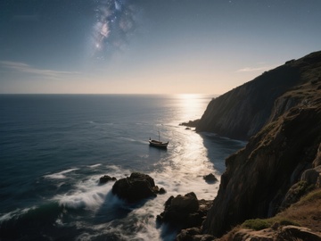 悬崖边的孤舟与海景