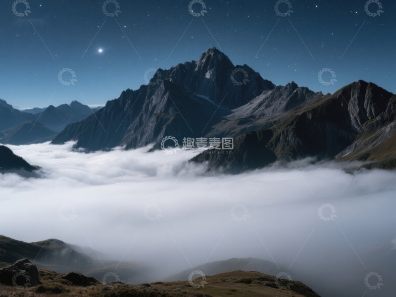 高清大图下载【趣麦麦图】夜幕下的山峰与云海