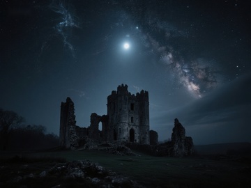 夜空下的古堡遗迹