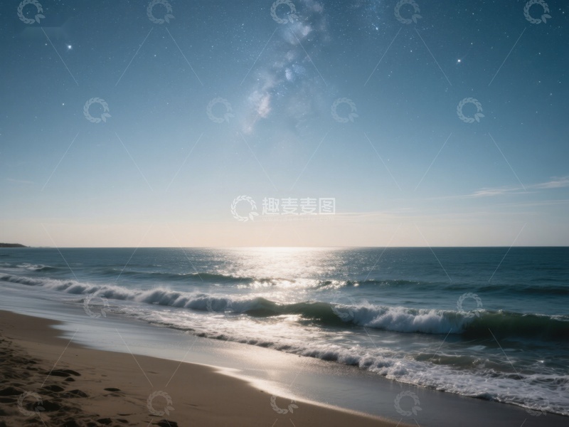高清大图下载【趣麦麦图】夜空下的海滩与银河