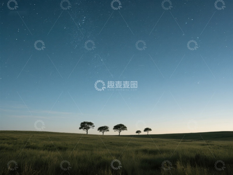 高清大图下载【趣麦麦图】星空下的草原与孤树