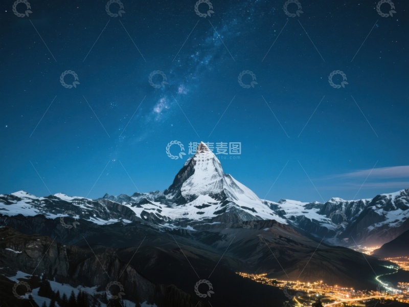 高清大图下载【趣麦麦图】夜空下的雄伟雪山