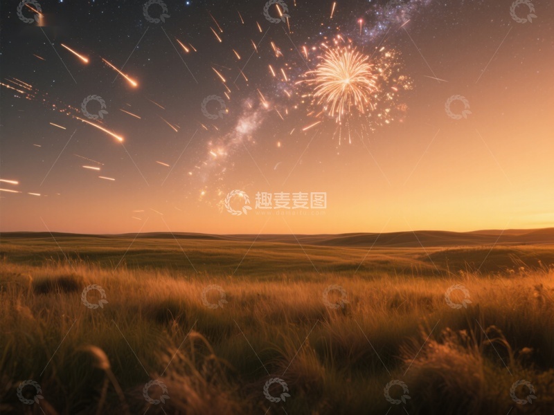高清大图下载【趣麦麦图】草原夜空下的烟花盛宴