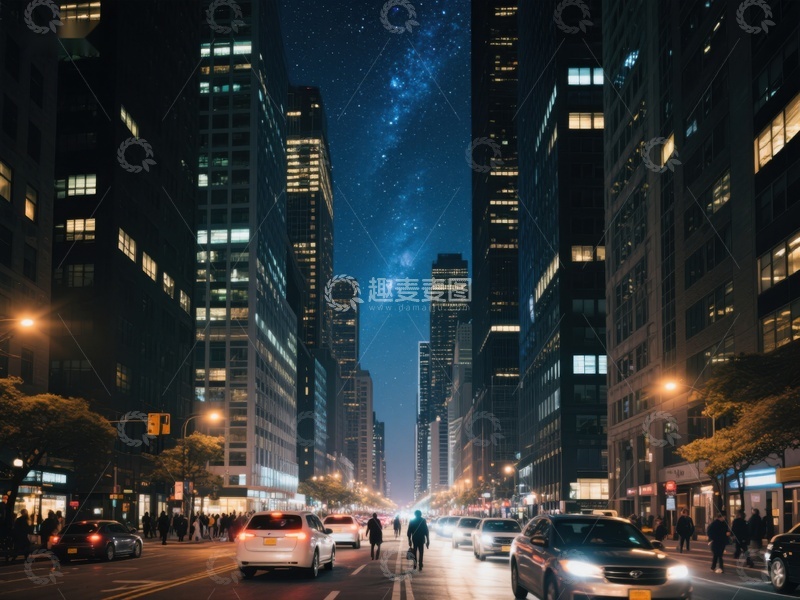 高清大图下载【趣麦麦图】城市夜景与星空的交汇