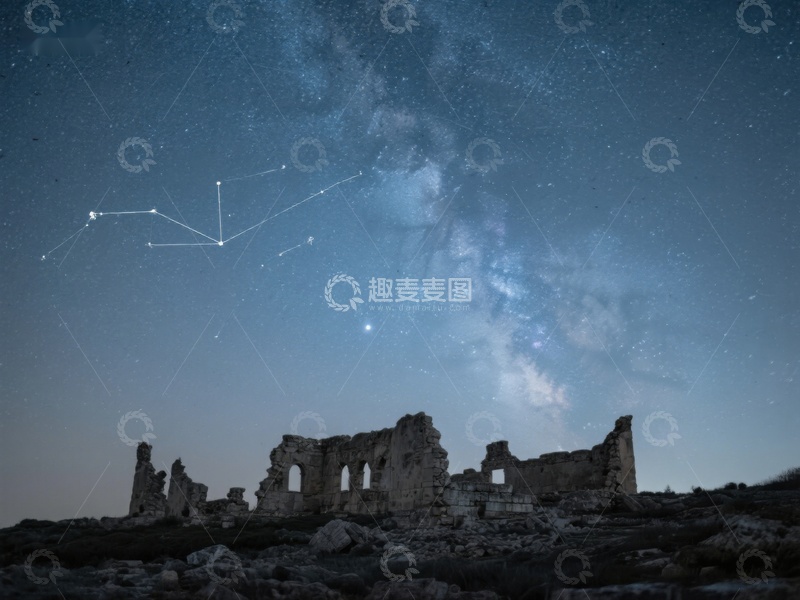 高清大图下载【趣麦麦图】星空下的古建筑遗迹
