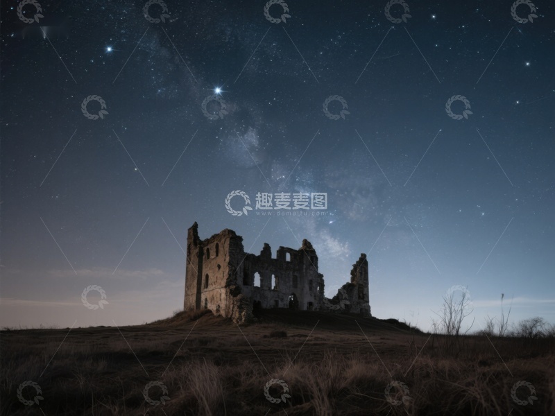 高清大图下载【趣麦麦图】星空下的古老废墟