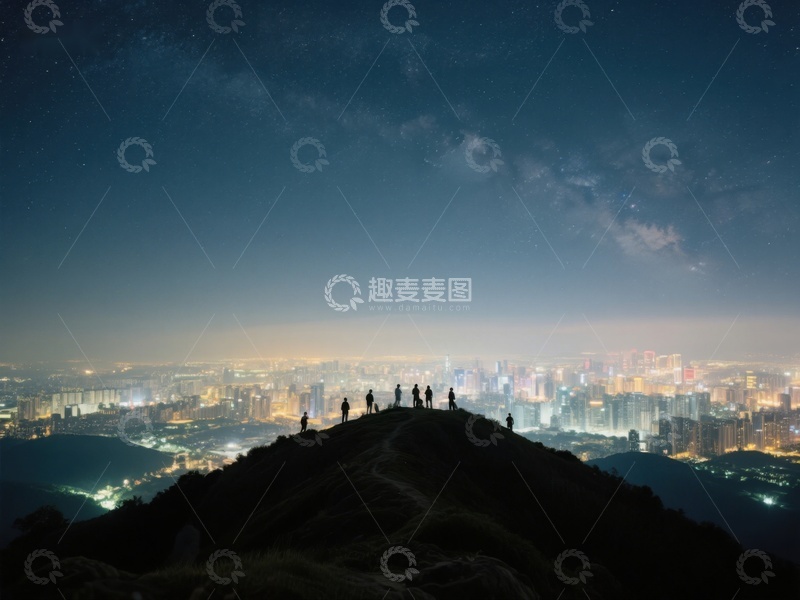 高清大图下载【趣麦麦图】山顶夜观城市星空