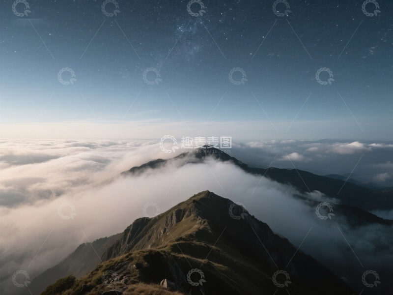 高清大图下载【趣麦麦图】夜空下的云海与山峰