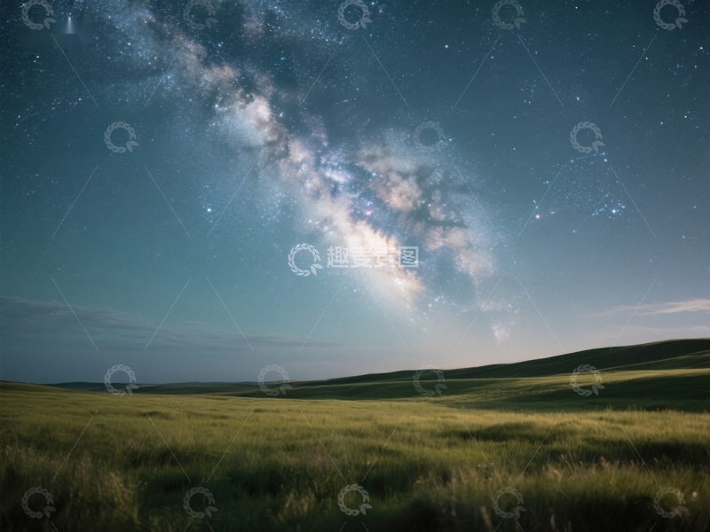 高清大图下载【趣麦麦图】银河横跨夜空，草原静谧无垠