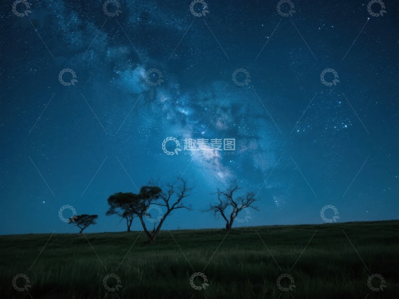 高清大图下载【趣麦麦图】夜空下的孤树与银河