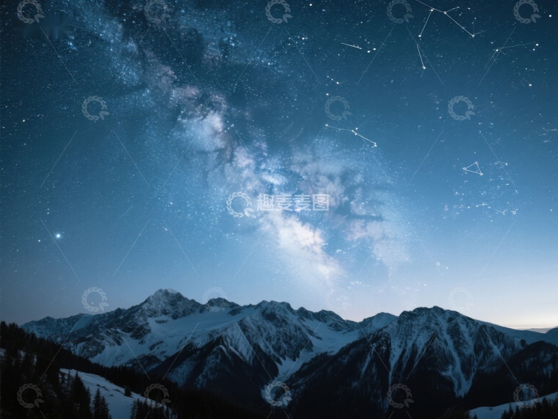 高清大图下载【趣麦麦图】雪山夜空下的银河与星座