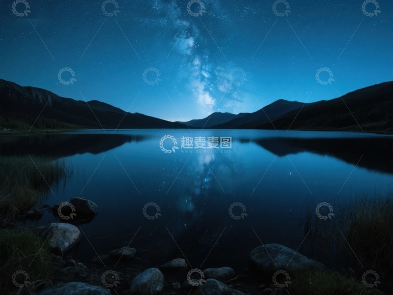 高清大图下载【趣麦麦图】夜空下的宁静湖面