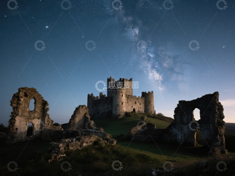 高清大图下载【趣麦麦图】夜空下的古堡遗迹