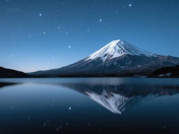 夜幕下的雪山与湖面倒影