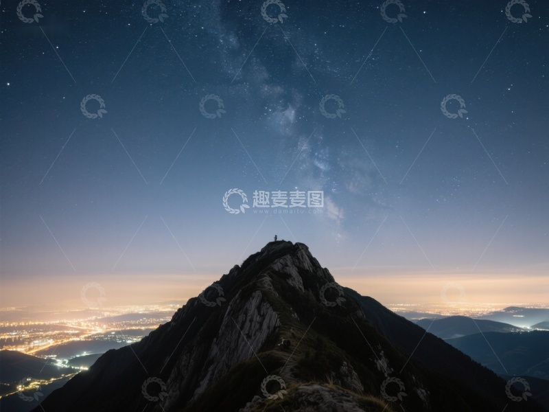 高清大图下载【趣麦麦图】夜空下的山峰与银河