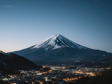夜幕下的雪山与灯火小镇