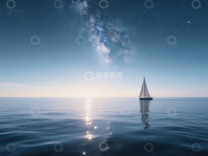 高清大图下载【趣麦麦图】夜空下的孤帆
