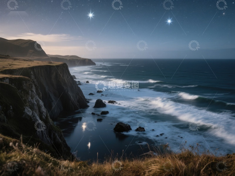 高清大图下载【趣麦麦图】夜幕下的海岸悬崖
