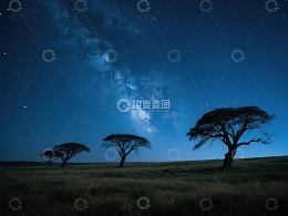 星空下的草原与孤树