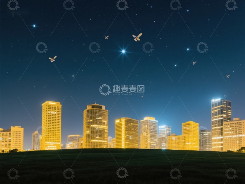 高清大图下载【趣麦麦图】夜空下的城市与卫星