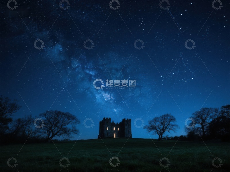 高清大图下载【趣麦麦图】夜空下的古堡与银河