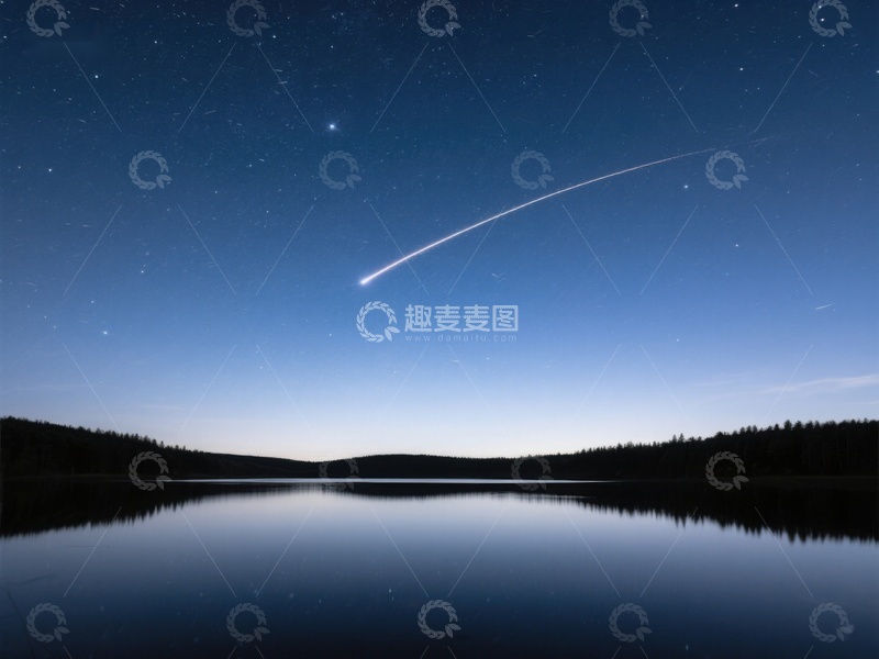 高清大图下载【趣麦麦图】夜空流星划过平静湖面