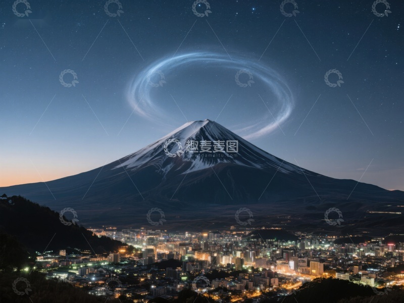 高清大图下载【趣麦麦图】富士山夜景与神秘光环