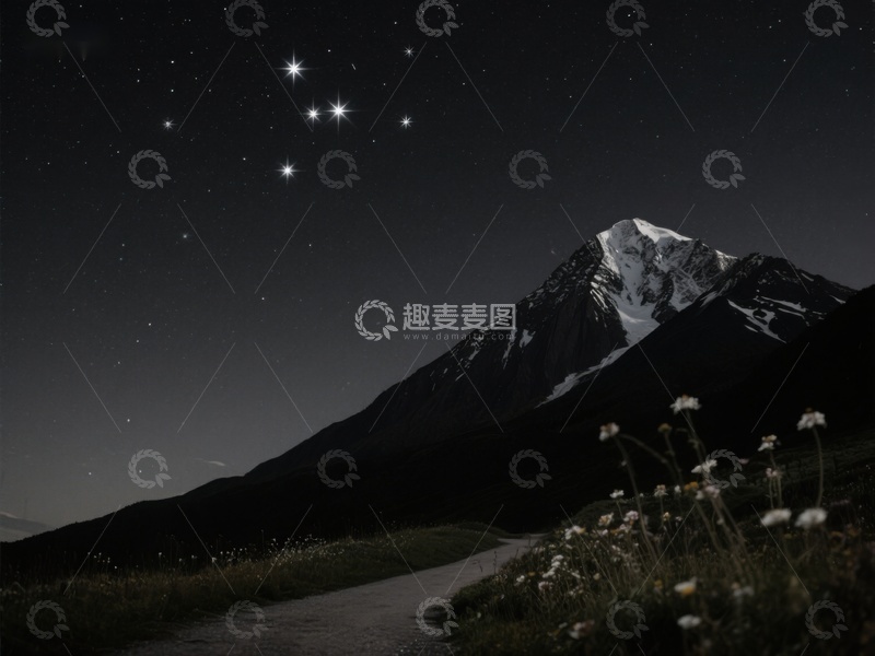 高清大图下载【趣麦麦图】夜空下的雪山与小径