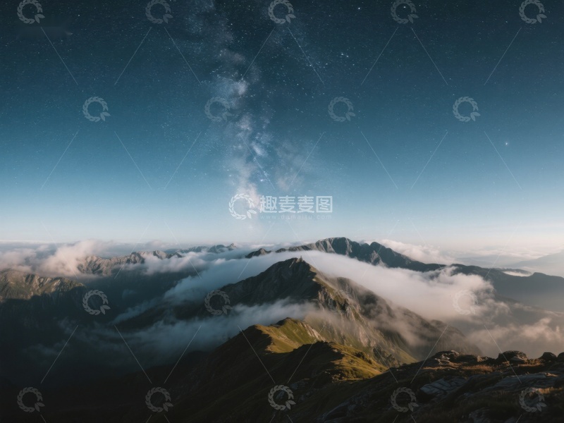 高清大图下载【趣麦麦图】星河璀璨，云海缭绕的山峰