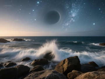 星空下的海浪与黑洞