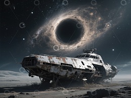 废弃飞船与黑洞的宇宙奇观