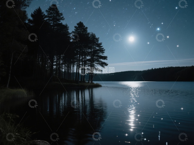 高清大图下载【趣麦麦图】夜空下的宁静湖畔