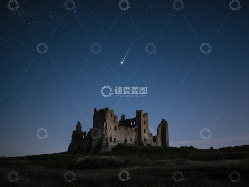 高清大图下载【趣麦麦图】夜空流星划过古堡遗迹