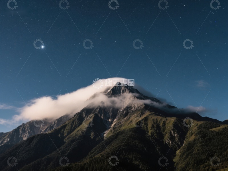 高清大图下载【趣麦麦图】夜空下的云雾山峰