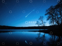夜空流星划过湖面倒影