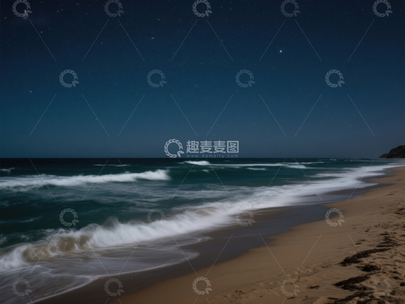 高清大图下载【趣麦麦图】夜幕下的海滩与星空