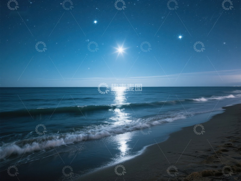 高清大图下载【趣麦麦图】月光下的宁静海滩