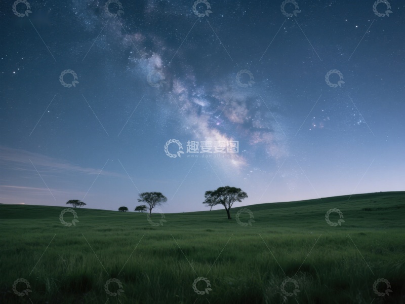 高清大图下载【趣麦麦图】星空下的宁静草原