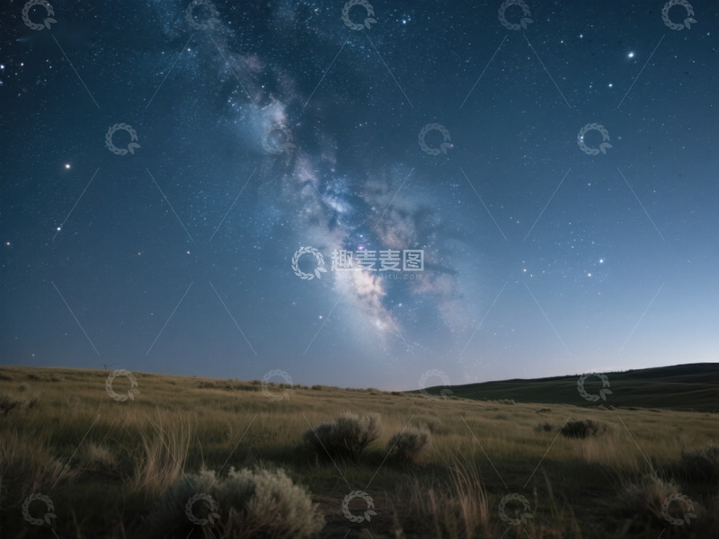 高清大图下载【趣麦麦图】银河横跨夜空，草原静谧无声