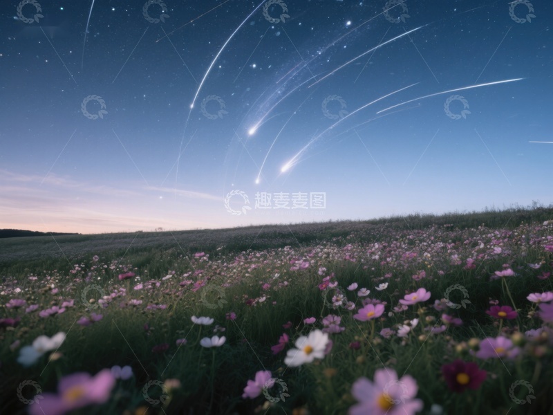 高清大图下载【趣麦麦图】夜空流星划过花海