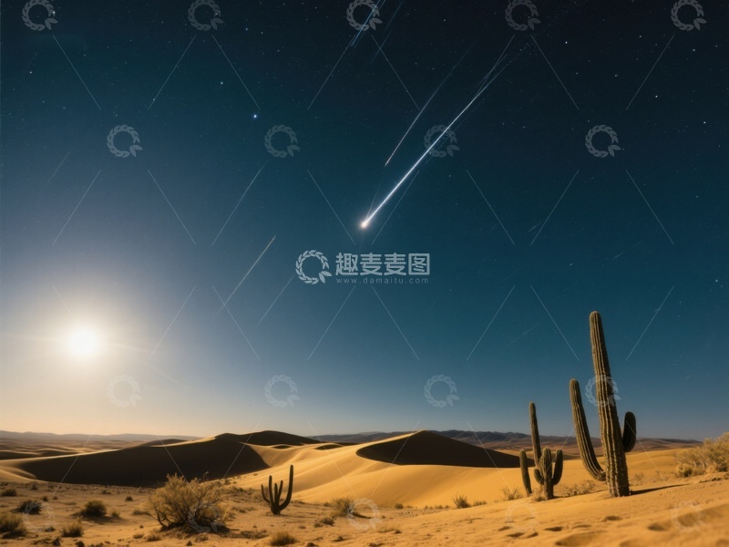 高清大图下载【趣麦麦图】沙漠夜空流星划过