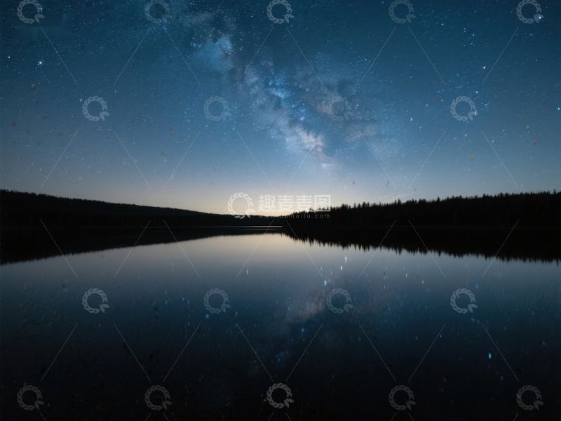 高清大图下载【趣麦麦图】夜空银河倒映湖面