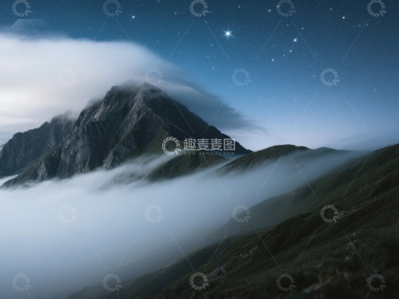高清大图下载【趣麦麦图】星夜云海中的巍峨山峰