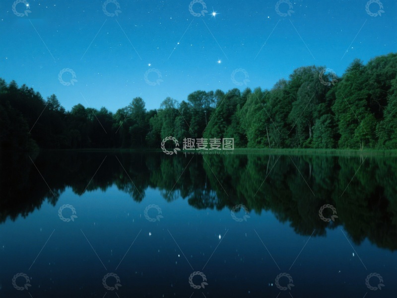 高清大图下载【趣麦麦图】夜空下的静谧湖面